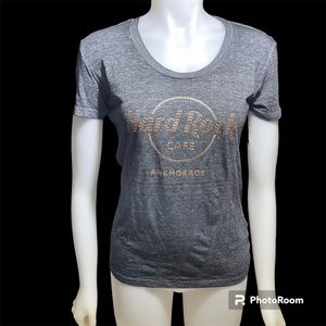 Hard Rock Cafe Anchorage Gray Tee Beaded Logo NWT Sz Small